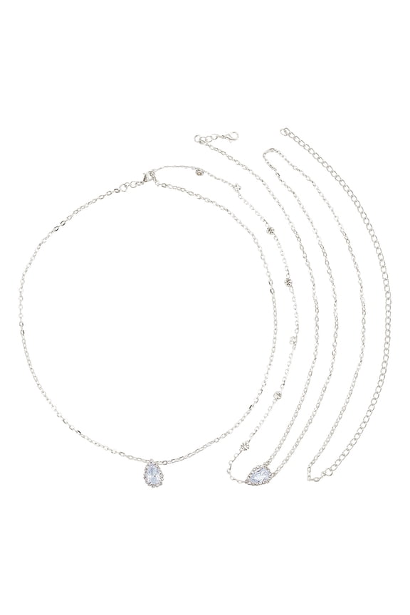 1Pc Clear Cubic Zirconia Teardrop Backdrop Necklace Body Chain Alloy Tassel Pendant Body Decoration for Women Backless Off-shouder Dressing Silver 21.10 inch(53.6cm)