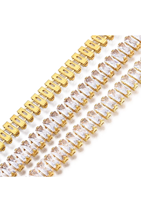 1Pc Clear Cubic Zirconia Tennis Chains Brass Rectangle Link Chains Raw Unplated 6x2.5mm 54pcs Strand Transparent for Jewelry Making Necklace Bracelet Craft DIY