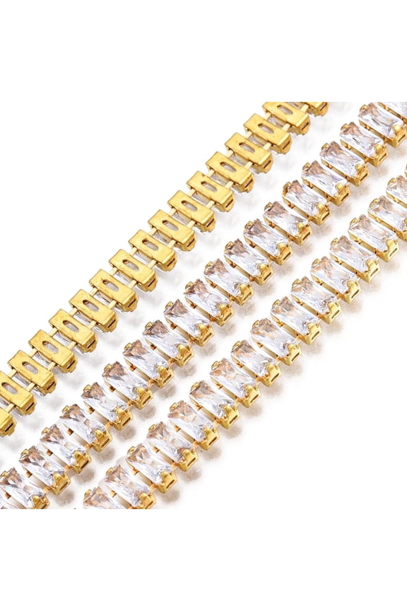 1Pc Clear Cubic Zirconia Tennis Chains Brass Rectangle Link Chains Raw Unplated 6x2.5mm 54pcs Strand Transparent for Jewelry Making Necklace Bracelet Craft for DIY