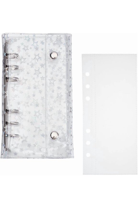 1Pc Clear PVC 6 Ring Binder with 10Pcs Loose-Leaf Pages Transparent Loose Leaf Binding Covers Refillable Notebook Round Ring Binder with Snap Button Closure for Office Home School Hole:6mm