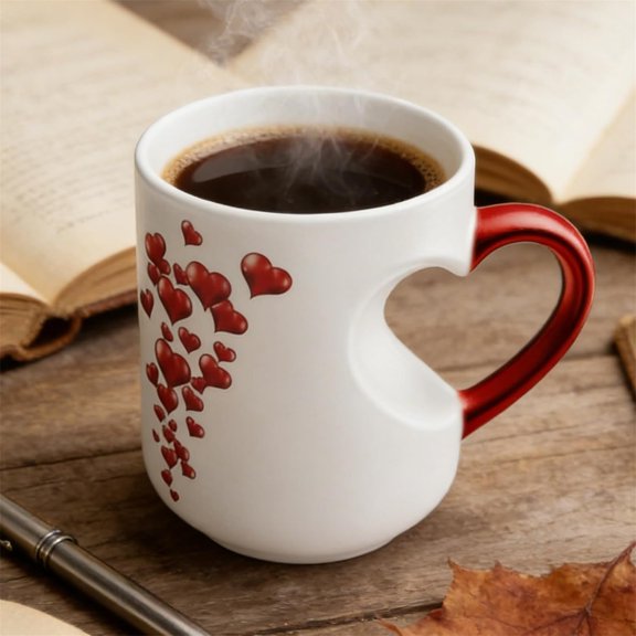 1Pc Clearance Under $10 Color Changing Heart Mug Color Changing Mug For Table, Ceramics Ceramics Red