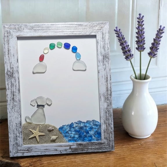 1Pc Clearance Under $10 Sea Glass Photo Frame Dog Frame For Wall, Mixed Materials White Dog Photo Frame (C)