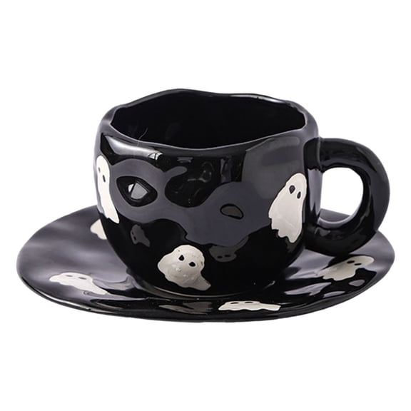 1Pc Clearance Under $12 Halloween Mug Ghost Cup For Dinner Table, Ceramics Black Ghost Mug (A)