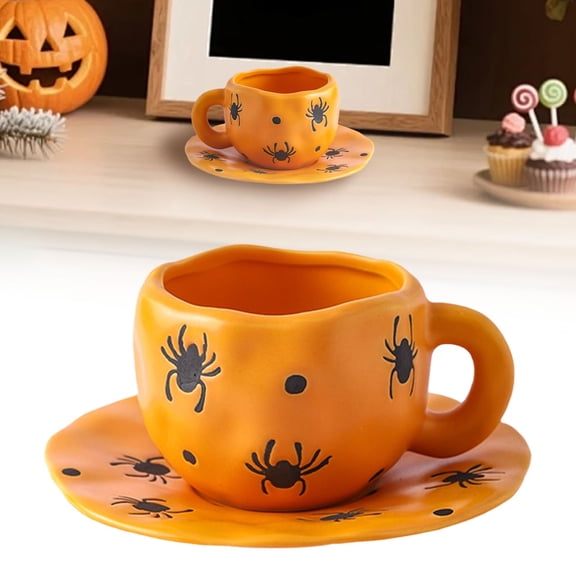 1Pc Clearance Under $15 Halloween Mug Spider Cup For Table Setting, Ceramics Yellow Ceramic Spider Mug (F)
