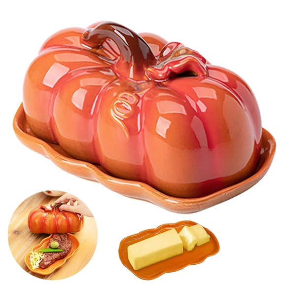 1Pc Clearance Under $20 Pumpkin Plate Spoon Rest For Stove, Ceramics Ceramic Pumpkin Butter Dish Orange