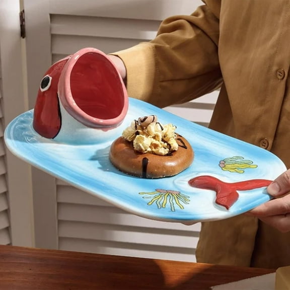 1Pc Clearance Under $25 Fish-Shaped Serving Plate Serving Platter For Table, Ceramics Ceramics Red