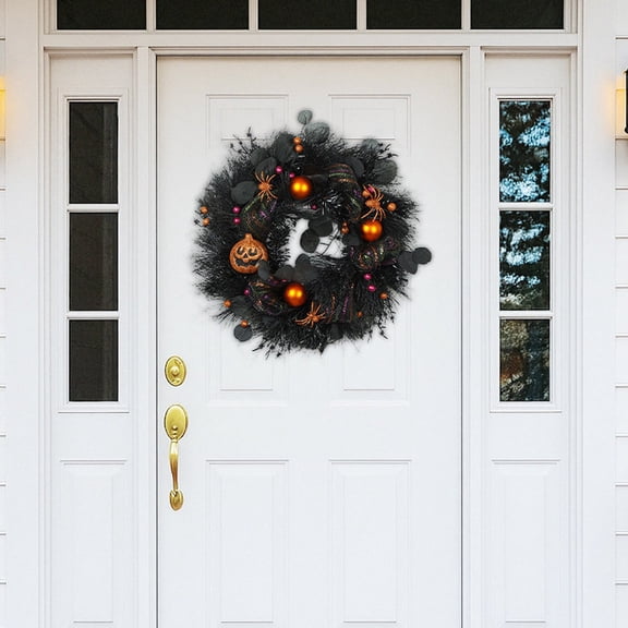 1Pc Clearance Under $25 Halloween Pumpkin Wreath Pumpkin Face Wreath Plastic For Front Door Hanging Pumpkin Face Wreaths Pumpkin Garland Wreath Black
