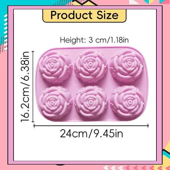 1Pc Clearance Under $3 6-Cavity Rose Cake Mold Mold For Oven, Rubber Non-Stick Pink