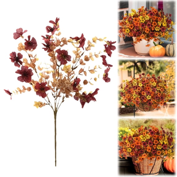 1Pc Clearance Under $3 Artificial Fall Flower Fake Flower For Table, Plastic Wine Red Artificial Fall (I)