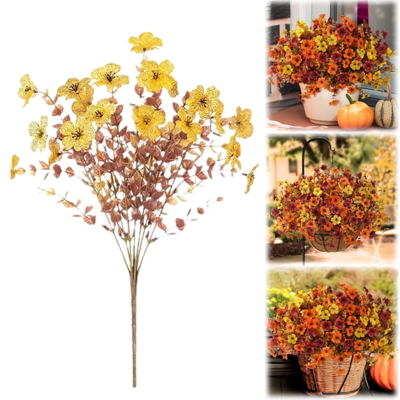 1Pc Clearance Under $3 Artificial Fall Flower Silk Flower Plastic For Livingroom Displaying Ball Designs Yellow Artificial Fall (G)