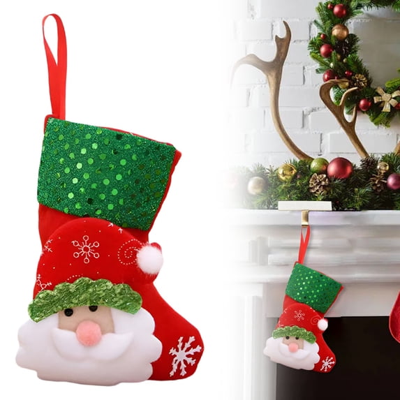1Pc Clearance Under $3 Christmas Stocking Ornament Stocking For Fireplace, Cloth Santa Stocking (G)