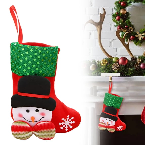 1Pc Clearance Under $3 Christmas Stocking Ornament Stocking For Fireplace, Cloth Snowman Stocking (A)
