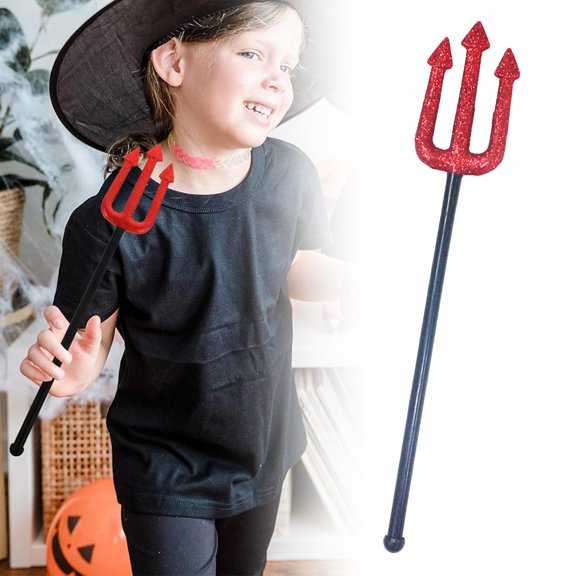 1Pc Clearance Under $3 Devil Pitchfork Devil Pitchfork For Party Prop Table, Plastic Glitter Devil Pitchfork Red