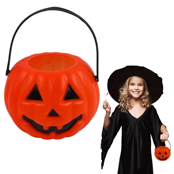 1Pc Clearance Under $3 Halloween Pumpkin Bucket Mini Orange Dent Pumpkin Bucket For Neighborhood, Plastic Small Dented Orange Bucket (G)