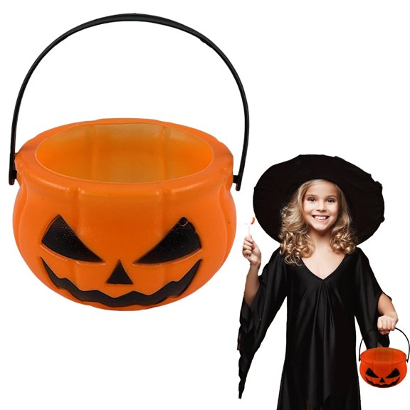 1Pc Clearance Under $3 Halloween Pumpkin Bucket Mini Orange Evil Pumpkin Bucket For Halloween Night, Plastic Small Orange Evil Bucket (D)