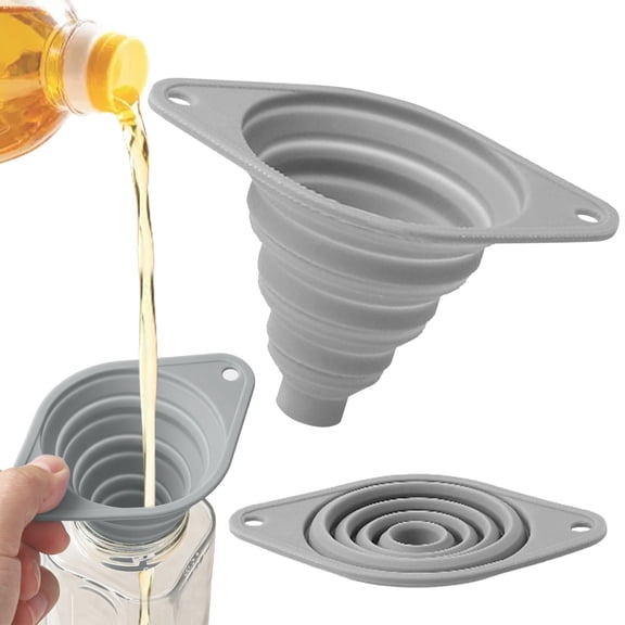 1Pc Clearance Under $3 Silicone Collapsible Funnel Funnel For Kitchen, Silica Gel Food-Grade Gray