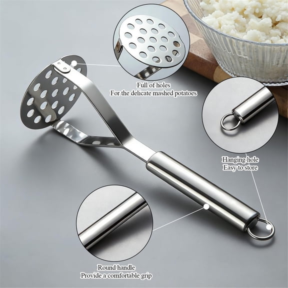 1Pc Clearance Under $3 Stainless Steel Potato Masher Potato Ricer For Kitchen, Stainless Steel Stainless Masher Silver