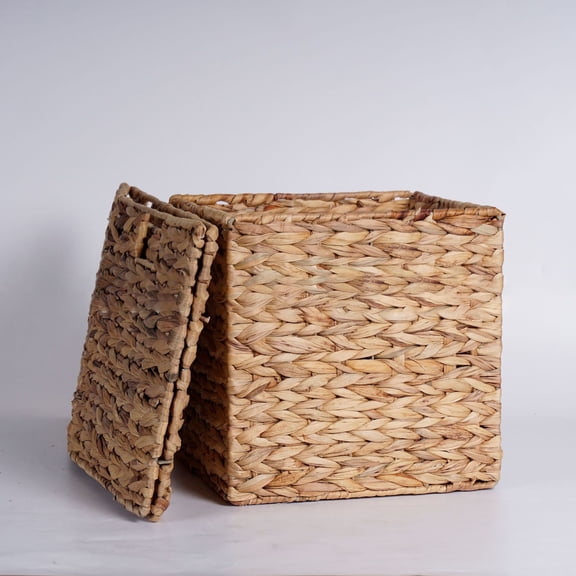 1Pc Clearance Under $35 Foldable Wicker Basket Storage Basket Wood For Pantry Store Items Wood Beige