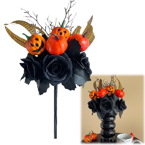 1Pc Clearance Under $5 Artificial Halloween Flower Pick Black Floral Pick For Vase, Plastic Black Rose Vase Arrangement A (G)