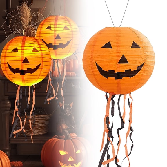 1Pc Clearance Under $5 Halloween Lantern Head Pumpkin Lantern Head For Porch, Plastic Large 30Cm Paper Pumpkin (I)