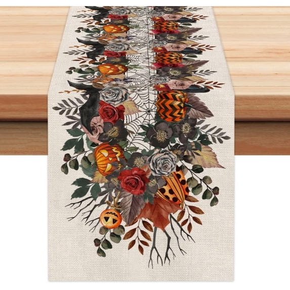 1Pc Clearance Under $5 Halloween Table Runner Table Runner Cotton For Buffet Line Displaying Decorative Runner Pumpkin Table Runner G (E)