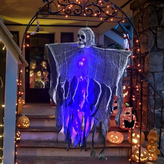 1Pc Clearance Under $5 Hanging Ghost Hanging Ghost Decor Plastic For Porch Displaying Purple Ghost Purple Glowing Skeleton (D)