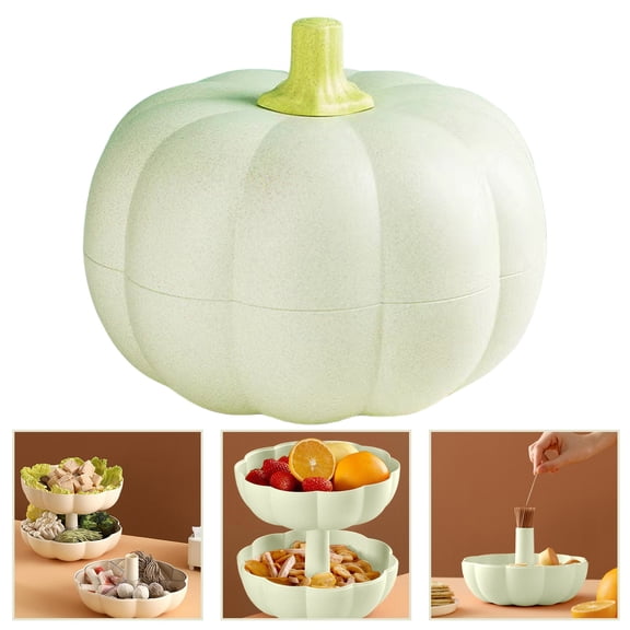 1Pc Clearance Under $5 Pumpkin Fruit Plate Pumpkin Fruit Plate For Fruit Table, Plastic Green Double-Layer Pumpkin Snack Tray Green