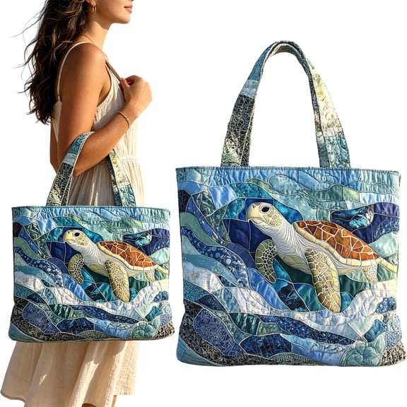 1Pc Clearance Under $7 Canvas Tote Bag Turtle Tote Cloth For Beach Carrying Essentials In Turtle Tote Canvas (H)