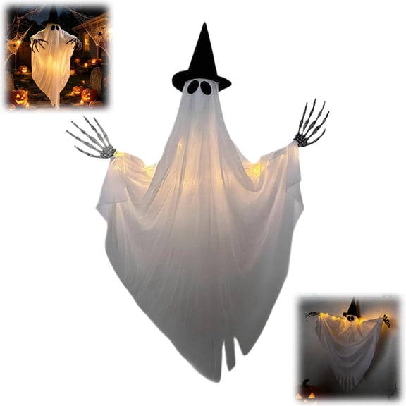 1Pc Clearance Under $7 Halloween Ghost Decoration Ghost Decor For Window, Plastic Ghostly Led White