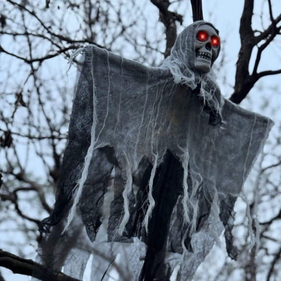 1Pc Clearance Under $7 Hanging Ghost Glow Eye Hanging Ghost Plastic For Ceiling Hanging Glow Eye Ghost Eye-Glowing Hanging Skeleton (D)