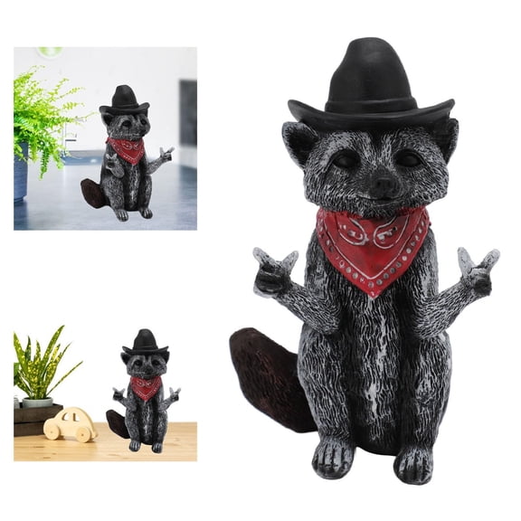 1Pc Clearance Under $7 Raccoon Figurine With Witch Hat Raccoon Witch Hat Figurine For Desk, Resin Cute Raccoon With Witch Hat Black