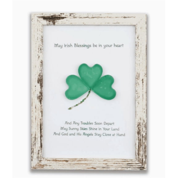 1Pc Clearance Under $7 Sea Glass Photo Frame Clover Decor For Desk, Mixed Materials Green Sea Glass Frame White