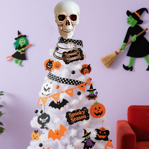 1Pc Clearance Under $7 Skeleton Tree Topper Spring Skull Tree Topper For Tree, Plastic Spring-Loaded Skeleton Head White