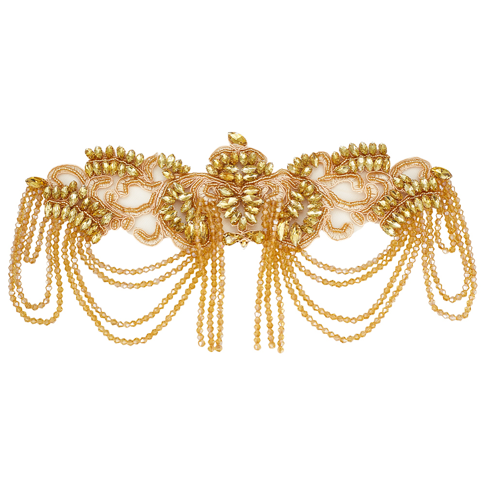 1Pc Cloth Embroidery Cloth Iron On/Sew On Patches Costume Accessories Appliques Flower Gold 160x330x5mm