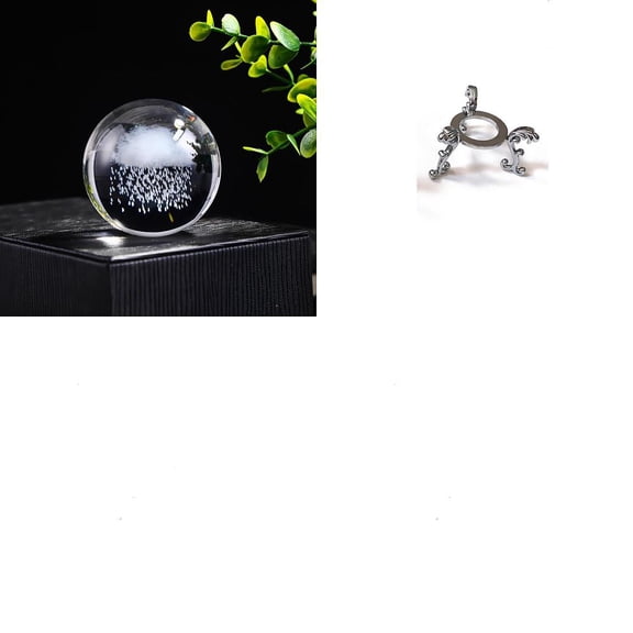1Pc Cloud Rains Glass Ball 60mm Clear Inner Carving Sphere with Alloy Holder Base Decorative Balls Home Office Bedroom Desk Ornaments