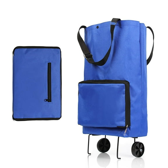 1Pc Collapsible Tugboat Shopping Cart Portable Oxford Cloth Grocery Tote with Pulling Wheel Capacity for Travel Shopping Hiking and Picnics