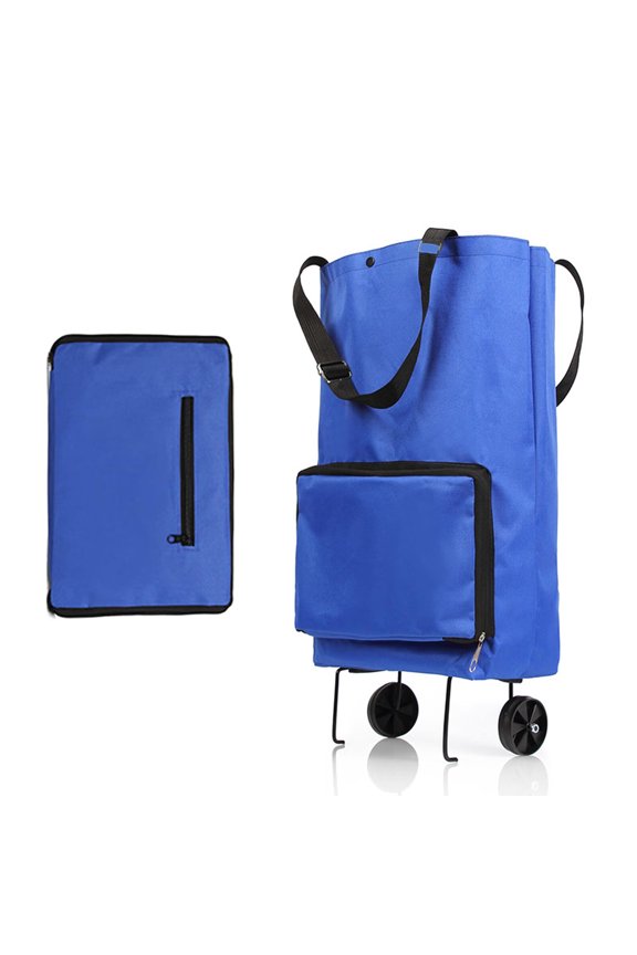 1Pc Collapsible Tugboat Shopping Cart Portable Oxford Cloth Grocery Tote with Pulling Wheel Capacity for Travel Shopping Hiking and Picnics