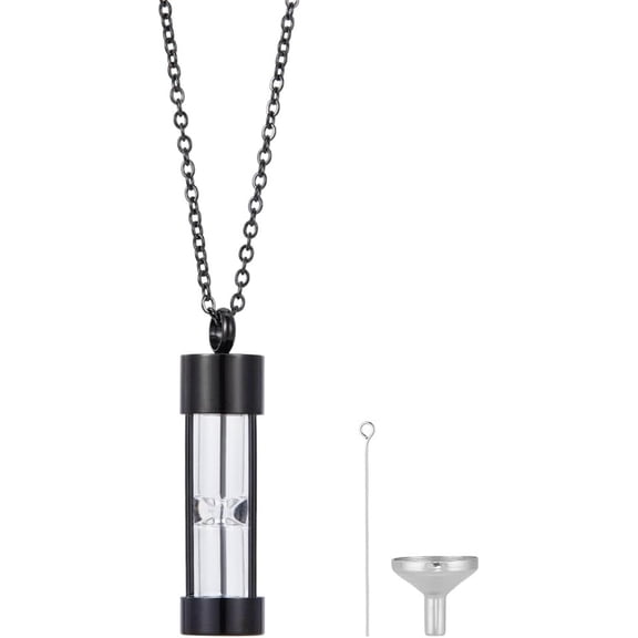 1Pc Column Glass Urn Ashes Necklaces 304 Stainless Steel Cbale Chain Necklaces with Funnels Black Necklace: 21.54 inch(54.7cm) creative
