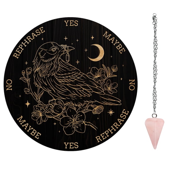 1Pc Cone/Pendulum Natural Rose Quartz Stone Pendants 1Pc Cable Chain Necklaces 1Pc PVC Pendulum Board Dowsing Divination Board for DIY Rose Quartz