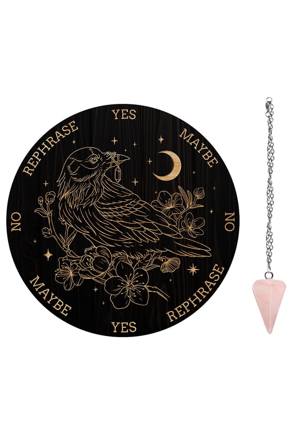 1Pc Cone/Pendulum Natural Rose Quartz Stone Pendants 1Pc Cable Chain Necklaces 1Pc PVC Pendulum Board Dowsing Divination Board for DIY Rose Quartz