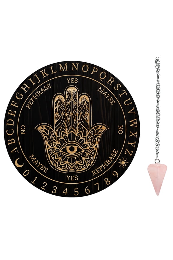1Pc Cone/Pendulum Rose Quartz Stone Pendants 1Pc Stainless Steel Cable Chain Necklaces 1Pc Pendulum Board Dowsing Divination Board Hamsa Hand Pattern