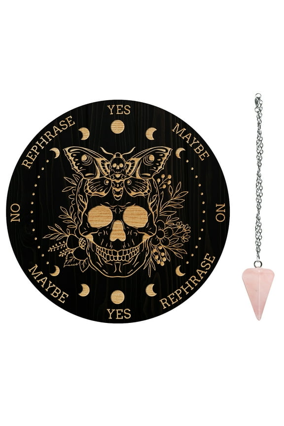 1Pc Cone/Pendulum Natural Rose Quartz Stone Pendants 1Pc 304 Stainless Steel Cable Chain Necklaces 1Pc PVC Custom Pendulum Board Dowsing Divination Board Pattern Board: 200x4mm 1Set