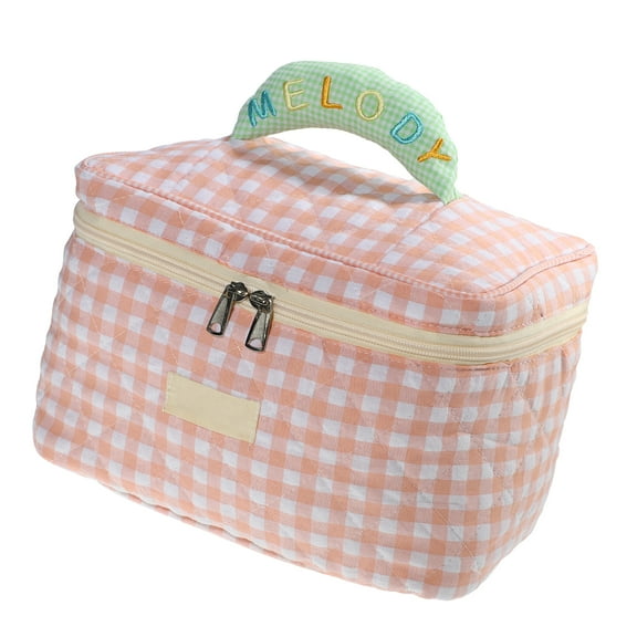1Pc Cotton Makeup Bag Large Travel Cosmetic Bag Aesthetic Cute Plaid Pattern Makeup Bag for Women Pink