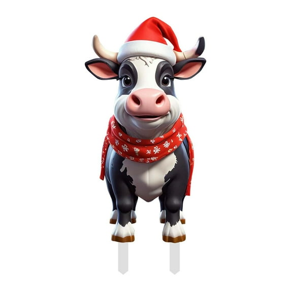 1Pc Cow Christmas Yard Signs 11.8 Inch Farmhouse Christmas Yard Stakes Outdoor Decorative Large Cow Xmas Decorations Signs for Farm Garden