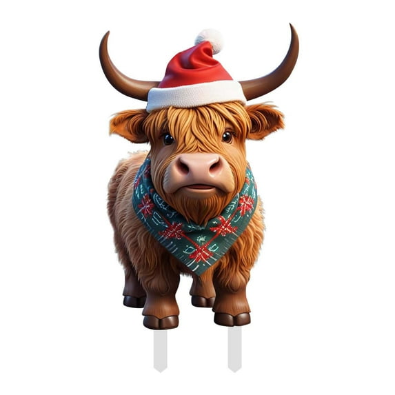 1Pc Cow Christmas Yard Signs 11.8 Inch Farmhouse Christmas Yard Stakes Outdoor Decorative Large Cow Xmas Decorations Signs for Farm Garden