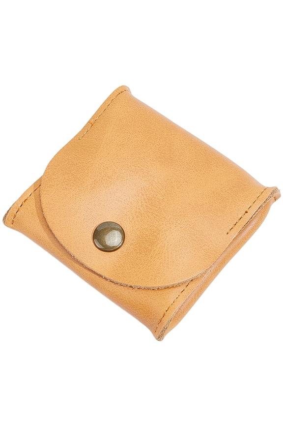 1Pc Cowhide Coin Storage Bags with Snap Button Square BurlyWood 7.9x8.1x2.7cm for making