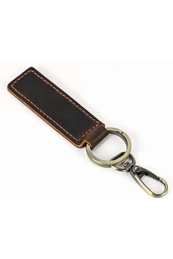 1Pc Cowhide Keychain with Belt Alloy Ring and Clasp for Car Key Holder Coconut Brown 4.13 Inch