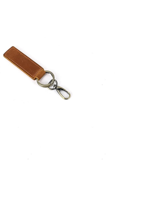 1Pc Cowhide Keychain with Belt Alloy Ring and Clasp for Car Key Holder Saddle Brown 4.13 Inch DIY