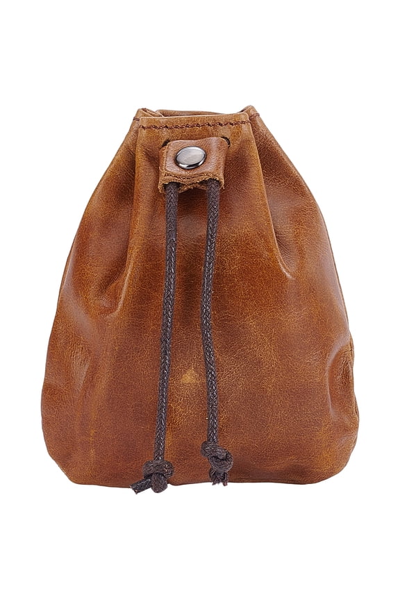 1Pc Cowhide Leather Drawstring Wallets with Waxed String and Iron Findings Camel 120x105x4 -7mm