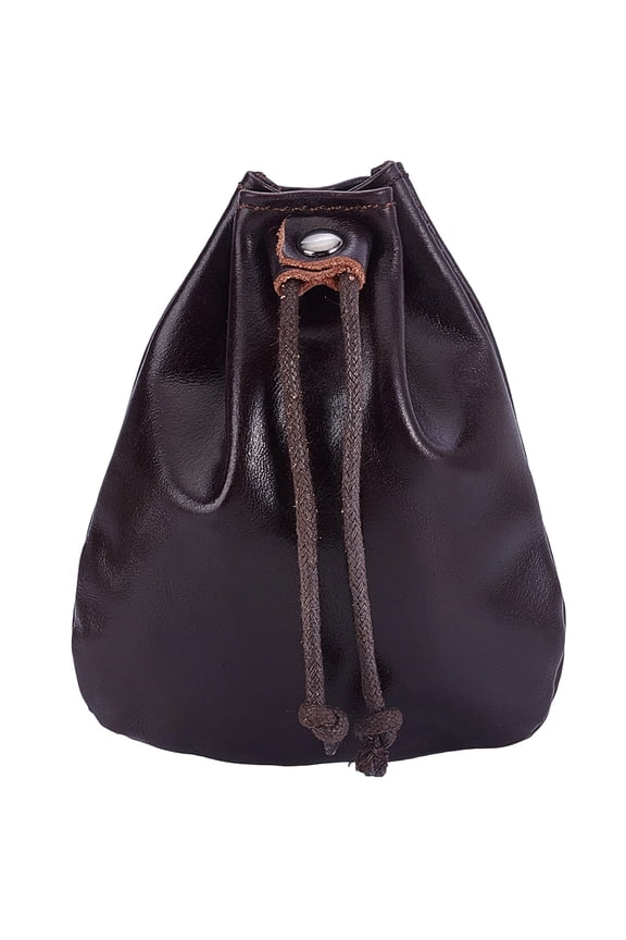 1Pc Cowhide Leather Drawstring Wallets with Waxed String and Iron Findings Coconut Brown 120x105x4 -7mm